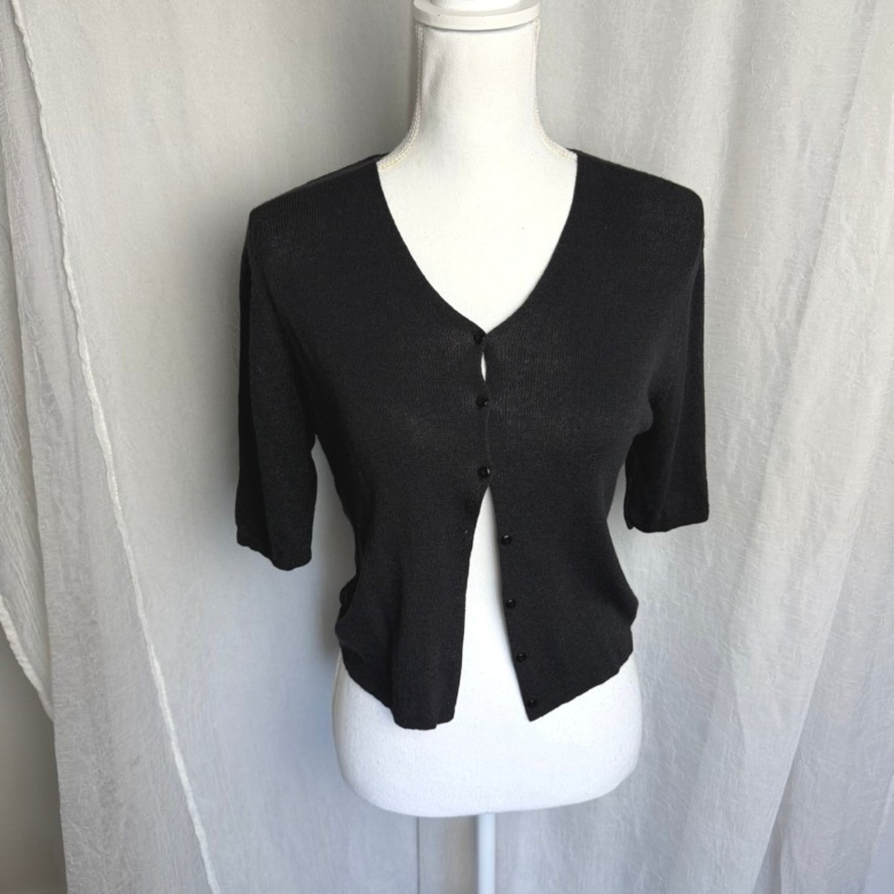 Merona Cardigan Women S Black V-Neck Short Sleeve Button Up Vintage Y2K Knit